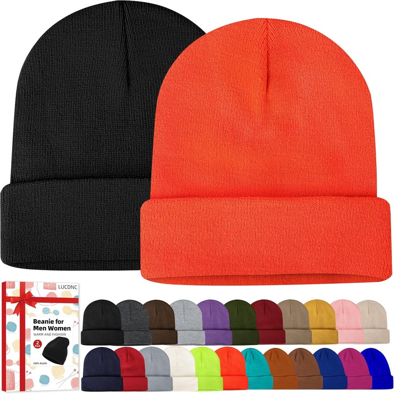 lucdnc Beanies for Men Women 2 Pack Fall Winter Men's Hats Unisex Warm Knit Skullies Beanies Soft Ski Caps - Image 1